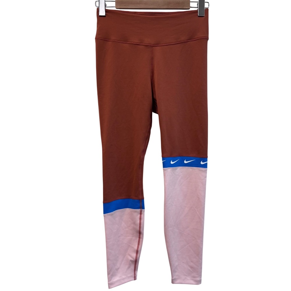 Nike Dri-FIT Colorblock Leggings Womens Size Medium Brown Pink Blue‎ Athletic